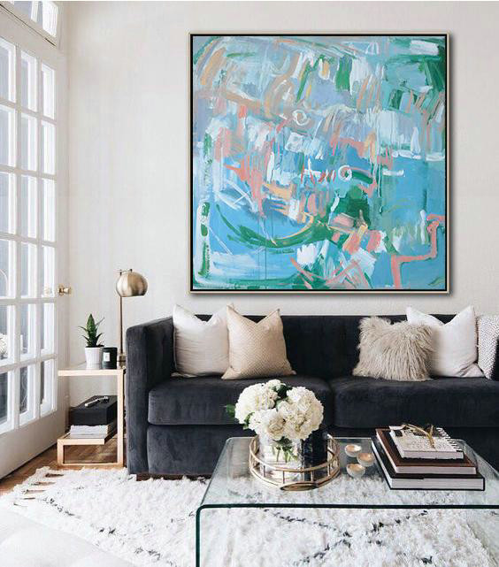 Handmade Large Contemporary Art,Oversized Contemporary Oil Painting,Canvas Wall Art Home Decor,Blue,Green,White,Pink.etc